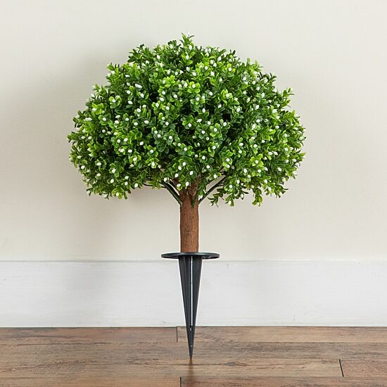 Nearly Natural 23" Flowering Boxwood Integrated Ground Stake Artificial Plant