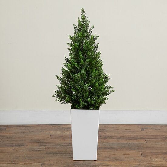 Nearly Natural 45" Cedar White Tower Indoor Outdoor Artificial Tree