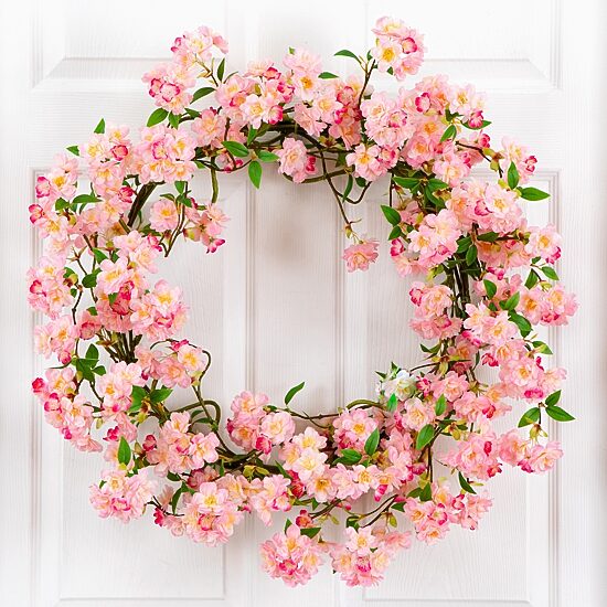 Nearly Natural 30" Pink Cherry Blossom Wreath