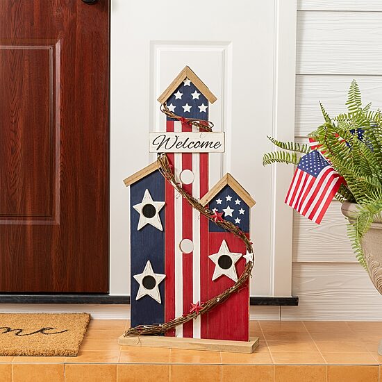 Glitzhome 30" Wooden Birdhouse Porch Sign