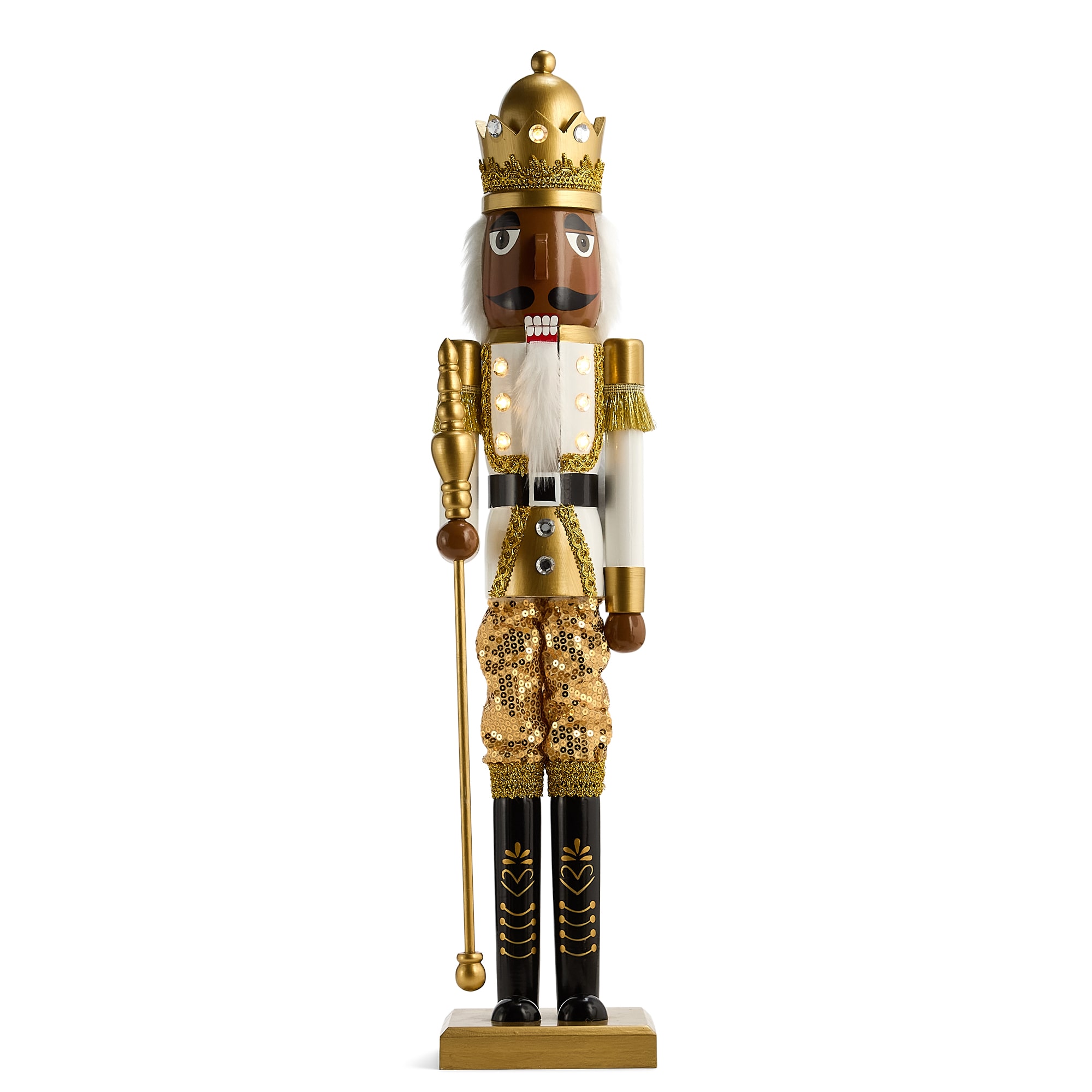 North Pole Trading Co. African American 30" Gold Wood Lighted Christmas Nutcracker
