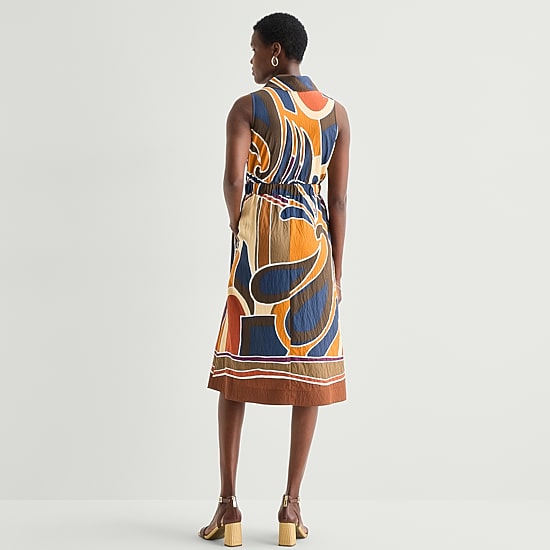 52seven Womens Sleeveless Midi Abstract Shirt Dress