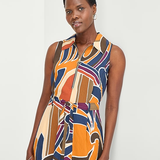 52seven Womens Sleeveless Midi Abstract Shirt Dress