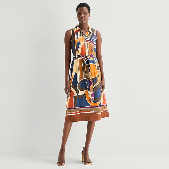 52seven Womens Sleeveless Midi Abstract Shirt Dress