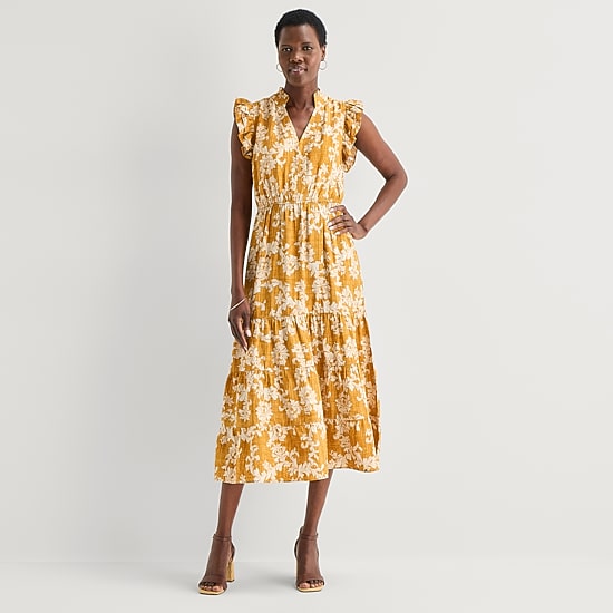 52seven Womens Notch Neck Sleeveless Ruffled Maxi Dress