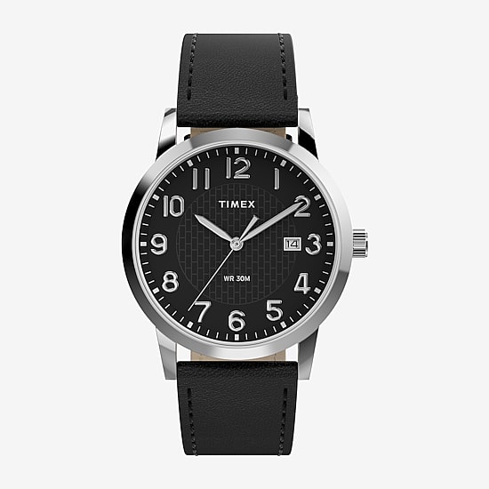 Timex Mens Black Leather Strap Watch Tw2y67400jt