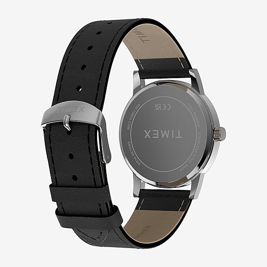 Timex Mens Black Leather Strap Watch Tw2y67400jt