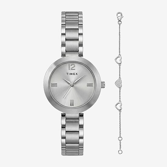Timex Womens Silver Tone 2-pc. Watch Boxed Set Twg068000ji