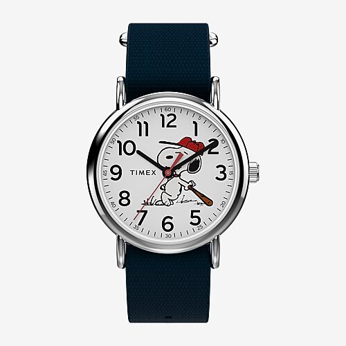 Timex Peanuts Weekender 38mm Baseball Blue Strap Watch Tw2y51400jt Mens Blue Strap Watch Tw2y51400jt