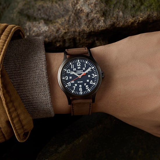 Timex Mens Brown Leather Strap Watch Tw2y63100jt
