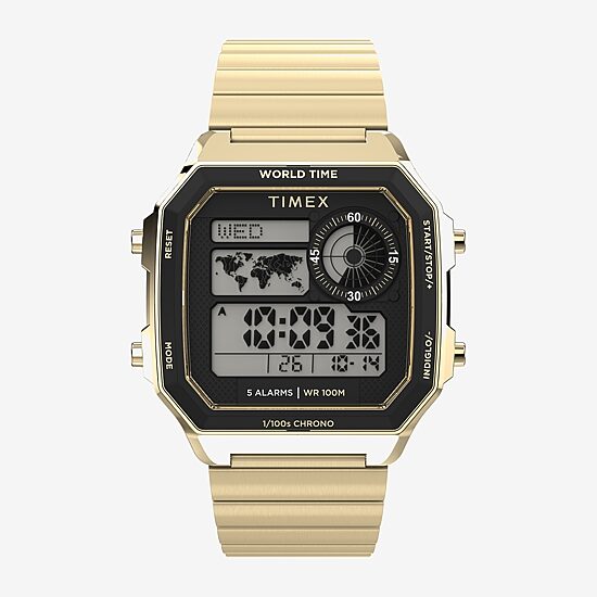 Timex Mens Digital Gold Tone Stainless Steel Bracelet Watch Tw5m69000jt