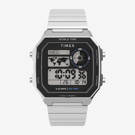 Timex Mens Digital Silver Tone Stainless Steel Bracelet Watch Tw5m68900jt