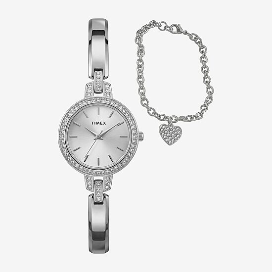 Timex Womens Silver Tone 2-pc. Watch Boxed Set Twg067700vq