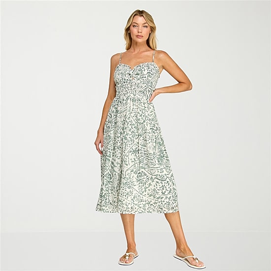 Trixxi Womens Juniors Midi Sweetheart Neck Sleeveless Leaf A-Line Dress