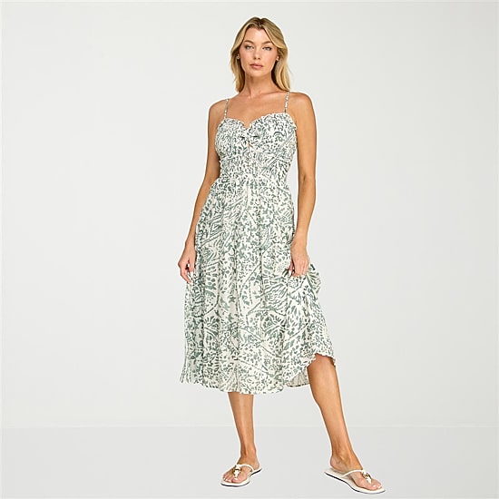 Trixxi Womens Juniors Midi Sweetheart Neck Sleeveless Leaf A-Line Dress