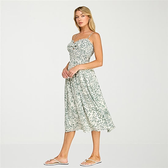 Trixxi Womens Juniors Midi Sweetheart Neck Sleeveless Leaf A-Line Dress