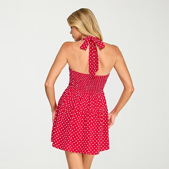 Trixxi Womens Juniors Halter Neck Sleeveless Fit + Flare Dress
