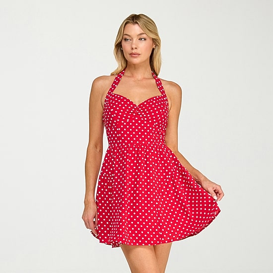 Trixxi Womens Juniors Halter Neck Sleeveless Fit + Flare Dress