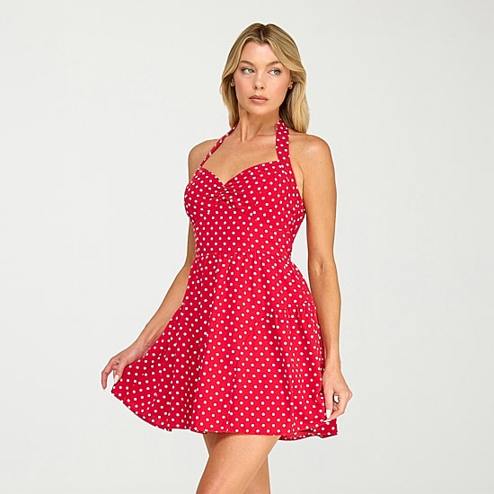 Trixxi Womens Juniors Halter Neck Sleeveless Fit + Flare Dress