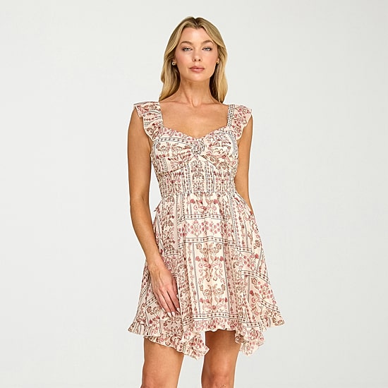 Trixxi Womens Juniors Sweetheart Neck Short Sleeve Flutter Chiffon Fit + Flare Dress