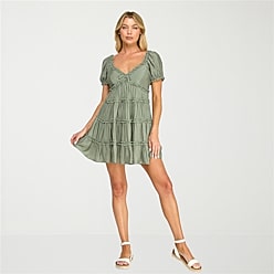 trixxi green dress Trixxi Juniors Solid Short Sleeve Tiered Dress Size M Olive NEW