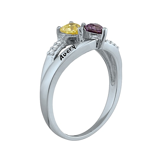 Personalized Engraved Simulated Birthstone Heart Split Shank Ring