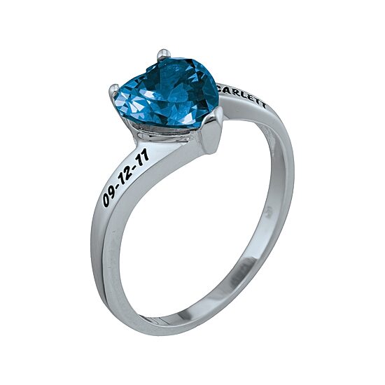 Personalized Engraved Simulated Birthstone Heart Ring