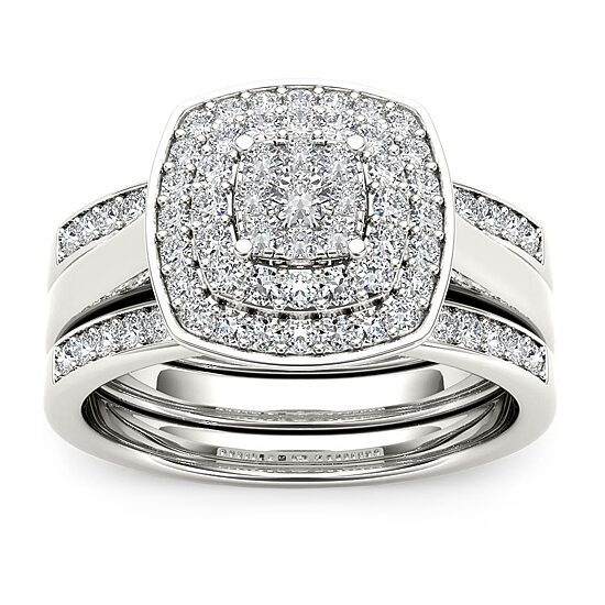 Womens 1/3 CT. T.W. Natural White Diamond 10K Gold Cushion Bridal Set