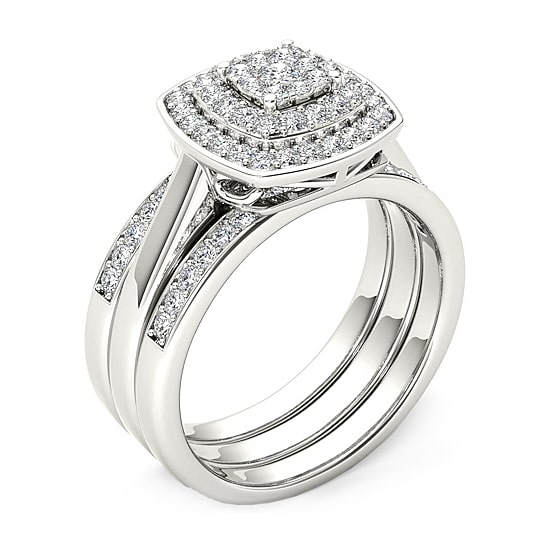 Womens 1/3 CT. T.W. Natural White Diamond 10K Gold Cushion Bridal Set