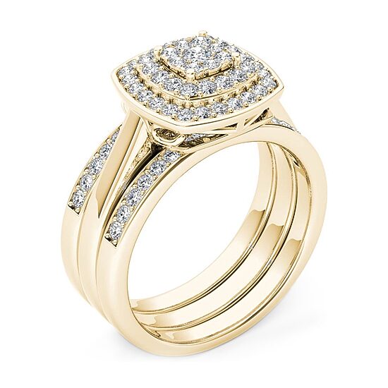 Womens 1/3 CT. T.W. Natural White Diamond 10K Gold Cushion Bridal Set