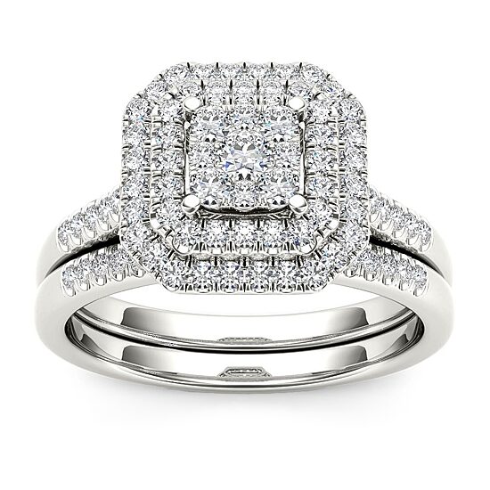 Womens 1/2 CT. T.W. Natural White Diamond 10K Gold Cushion Bridal Set
