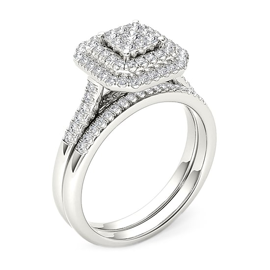 Womens 1/2 CT. T.W. Natural White Diamond 10K Gold Cushion Bridal Set