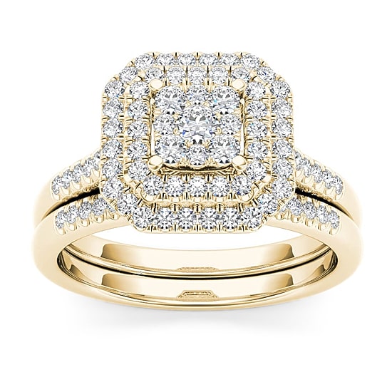 Womens 1/2 CT. T.W. Natural White Diamond 10K Gold Cushion Bridal Set