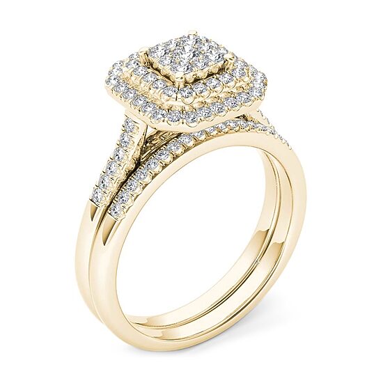 Womens 1/2 CT. T.W. Natural White Diamond 10K Gold Cushion Bridal Set