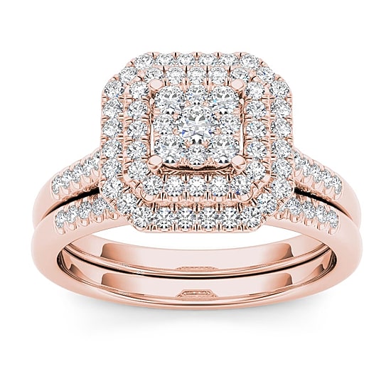 Womens 1/2 CT. T.W. Natural White Diamond 10K Gold Cushion Bridal Set