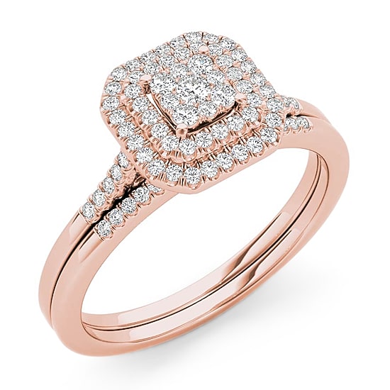 Womens 1/2 CT. T.W. Natural White Diamond 10K Gold Cushion Bridal Set