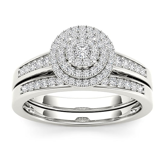 Womens 1/3 CT. T.W. Natural White Diamond 10K Gold Round Side Stone Halo Bridal Set