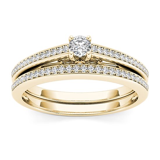 Womens 1/2 CT. T.W. Natural White Diamond 10K Gold Round Side Stone Bridal Set