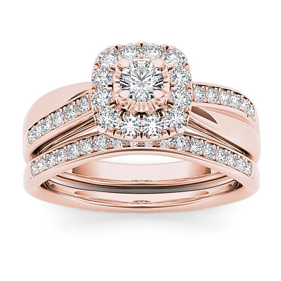 Womens 5/8 CT. T.W. Natural White Diamond 10K Gold Cushion Halo Bridal Set