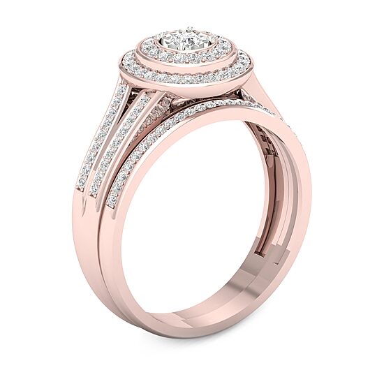 Womens 1/3 CT. T.W. Natural White Diamond 10K Gold Round Side Stone Halo Bridal Set