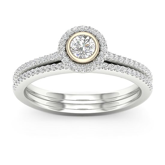 Womens 3/8 CT. T.W. Natural White Diamond 10K Two Tone Gold Round Bridal Set