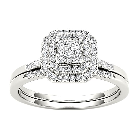 Womens 1/4 CT. T.W. Natural White Diamond 10K Gold Cushion Bridal Set