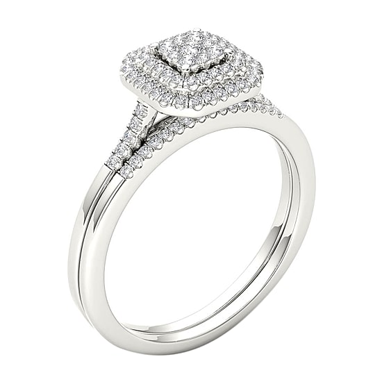 Womens 1/4 CT. T.W. Natural White Diamond 10K Gold Cushion Bridal Set