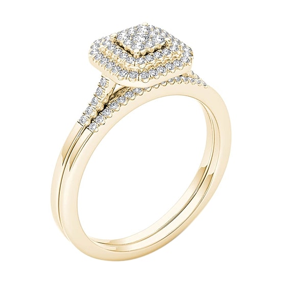 Womens 1/4 CT. T.W. Natural White Diamond 10K Gold Cushion Halo Bridal Set