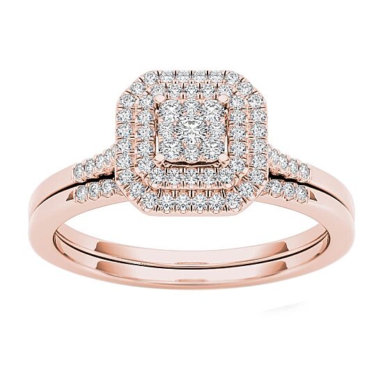 Womens 1/4 CT. T.W. Natural White Diamond 10K Gold Cushion Bridal Set