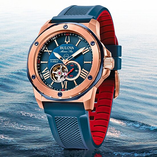 Bulova Marine Star Mens Automatic Blue Strap Watch 98a227