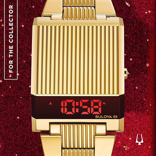 Bulova Computron Mens Digital Gold Tone Stainless Steel Bracelet Watch 97c110