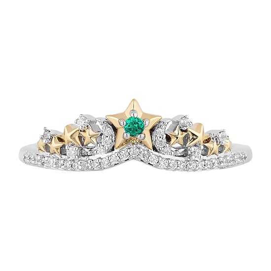 Enchanted Disney Fine Jewelry Lab Created Emerald and 1/10 CT. T.W. Diamond Tinker Bell Ring in 14K Gold Over Silver and Sterling Silver