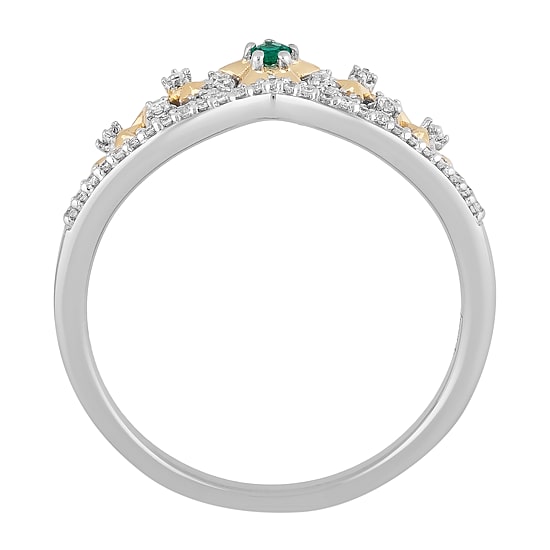 Enchanted Disney Fine Jewelry Lab Created Emerald and 1/10 CT. T.W. Diamond Tinker Bell Ring in 14K Gold Over Silver and Sterling Silver