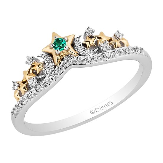 Enchanted Disney Fine Jewelry Lab Created Emerald and 1/10 CT. T.W. Diamond Tinker Bell Ring in 14K Gold Over Silver and Sterling Silver